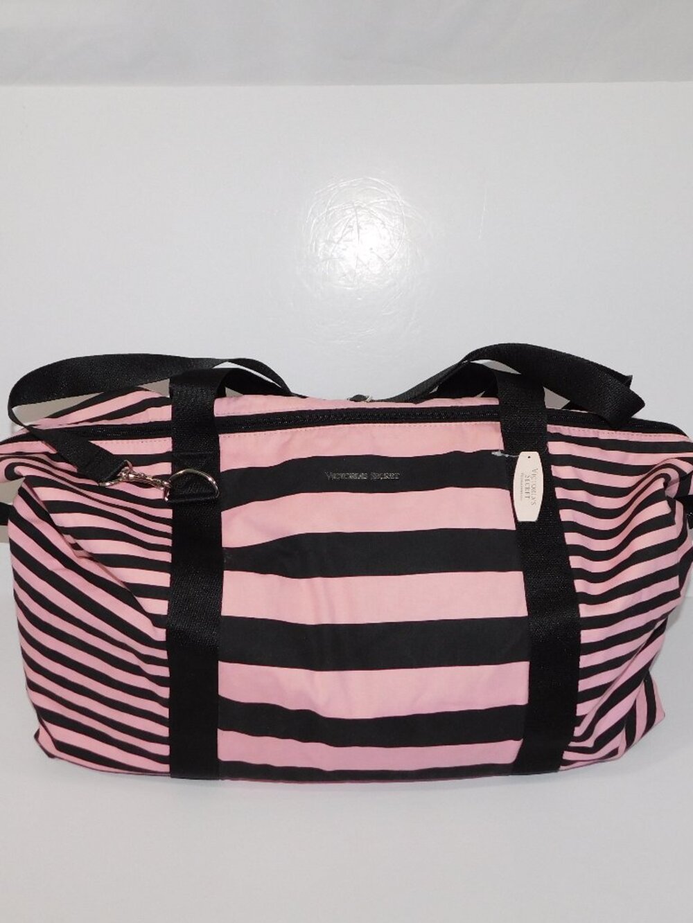 Victoria's Secret Pink Black Striped Weekender Duffle Travel large Bag NEW
